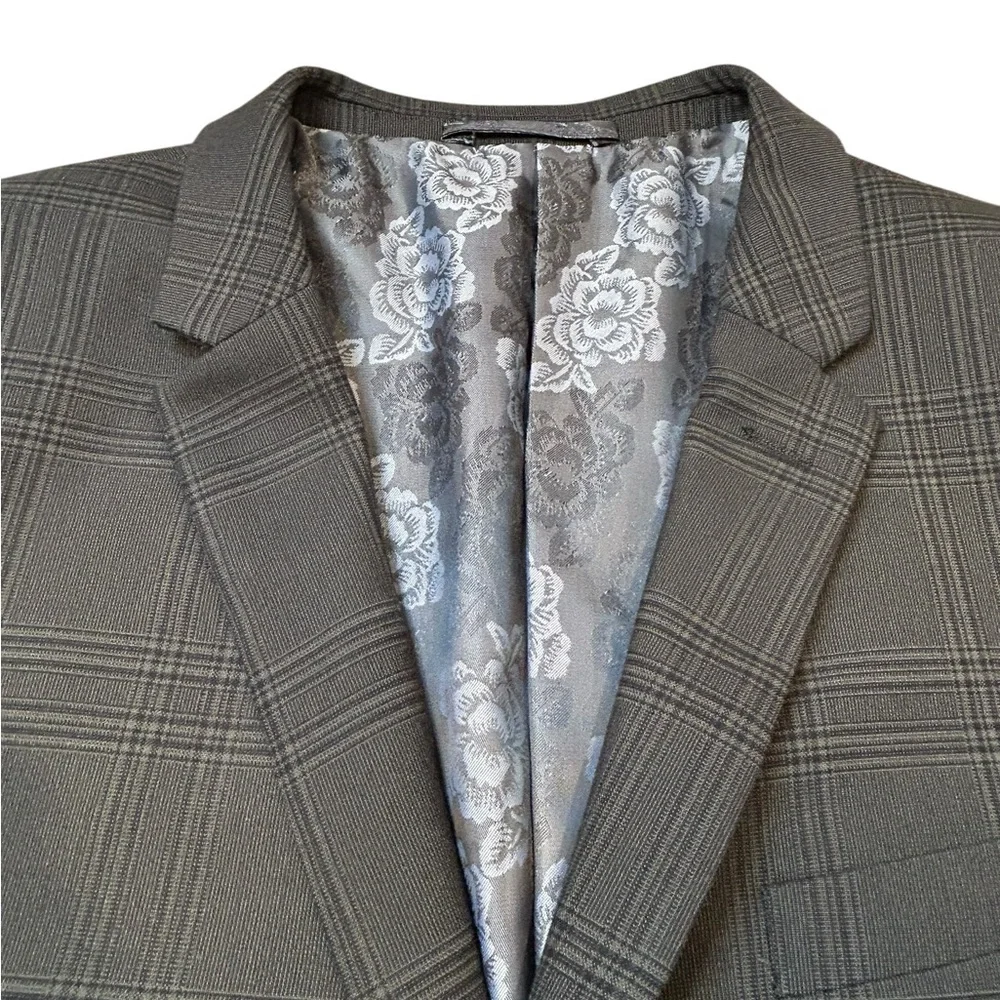 Alberto Cardinali Men's Skinny Fit Gray‎ Glenn Plaid Blazer 42L